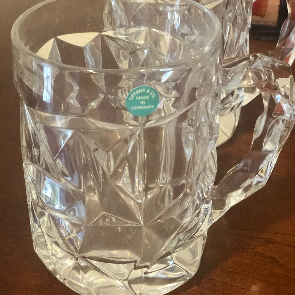 Tiffany & Co Crystal Rock Cut Pattern Beer Mug Ste